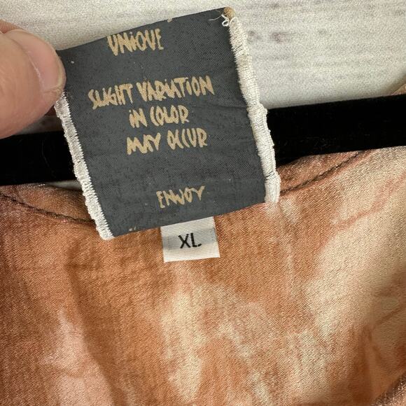 Women's HARUBELLA Hand Made Tan Tie Dye Flowy Boho Sleeveless Tank Top Size XL - Picture 4 of 5